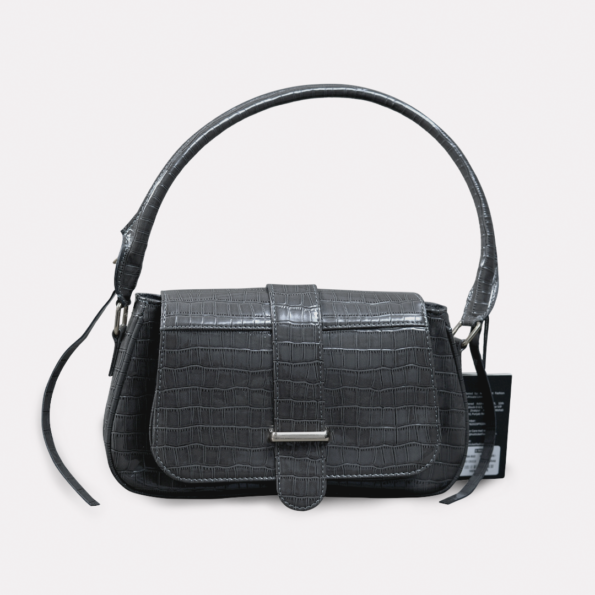 Chic grey croco shoulder bag with a structured silhouette and secure zip closure, offering style and functionality. | ElBagino