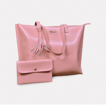 Vibrant pink tote bag adorned with subtle gold accents, complete with a detachable pouch for added convenience. | ElBagino