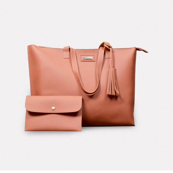 Elegant tan tote bag with gold-tone hardware and multiple compartments for effortless organization | ElBagino